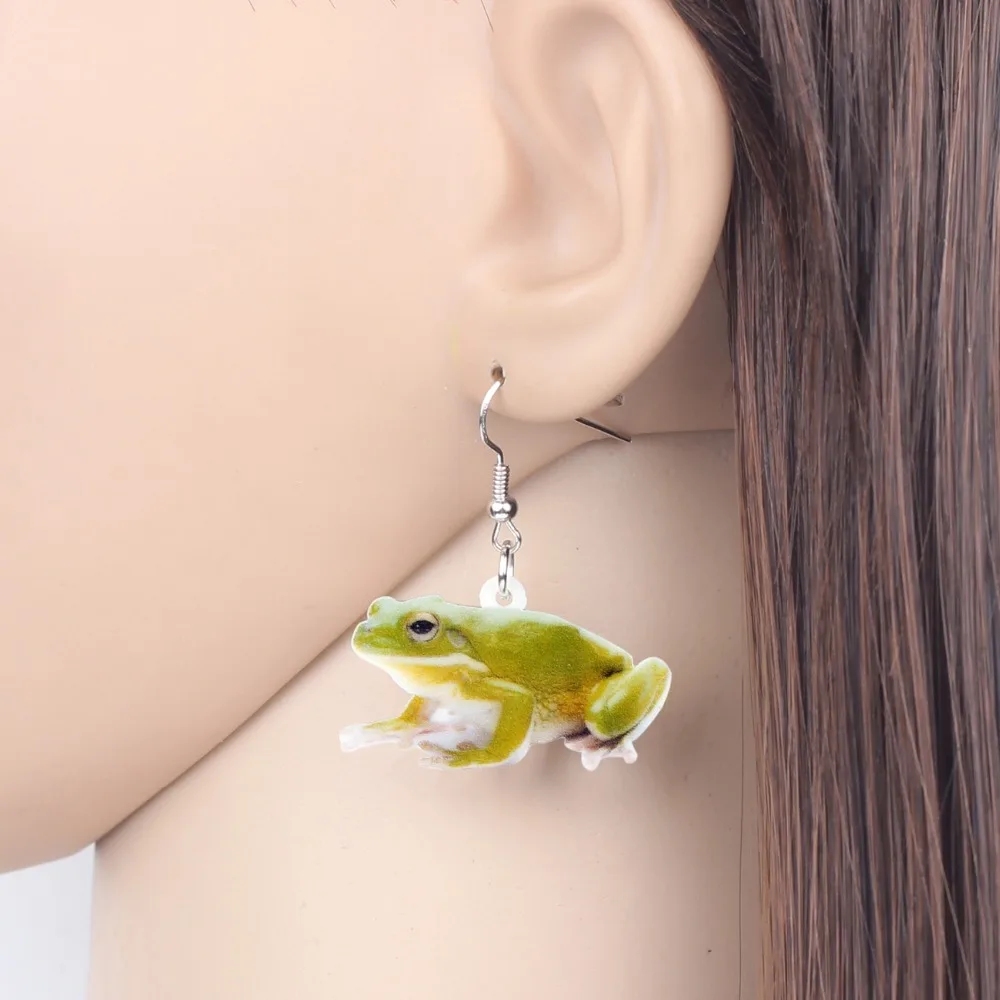 WEVENI Accessory Acrylic Cute Green Frog Earrings Dangle Drop Animal Jewelry For Women Girls Cute Party Gift Charms Dropshipping