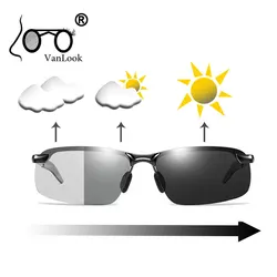 Photochromic Sunglasses Polarized Chameleon Lens Yellow Men's Sun Glasses for Night Driving Fishing Polaroid Fashion Rimless