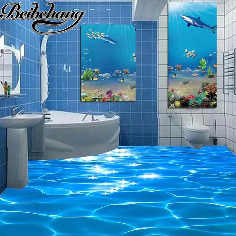 beibehang Custom Photo Floor Wallpaper 3D Sea Water Ripples Hotel Bathroom Mural PVC Self-adhesive Waterproof Floor Wallpaper