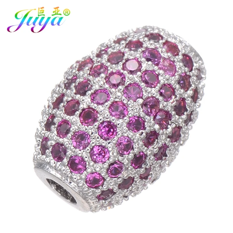 Juya Micro Pave Rainbow Zircon Metal Oval Spacer Charm Beads For DIY Women Men Needlework Natural Stones Pearls Jewelry Making