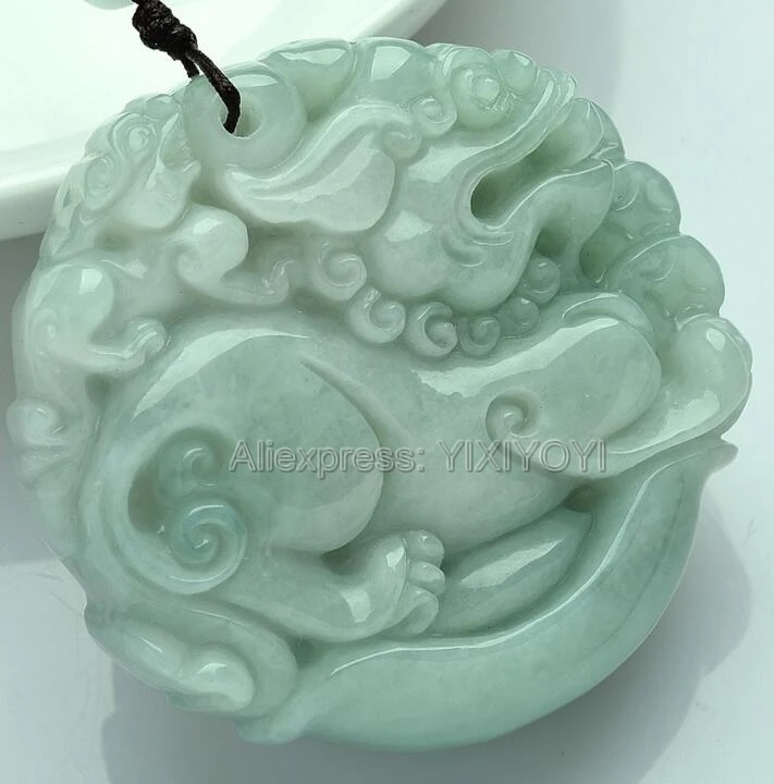 Wonderful Handwork Natural Grade A Green Jadeite Carved Kylin Lucky Amulet Pendant + Free Necklace + Certificate Fine Jewelry