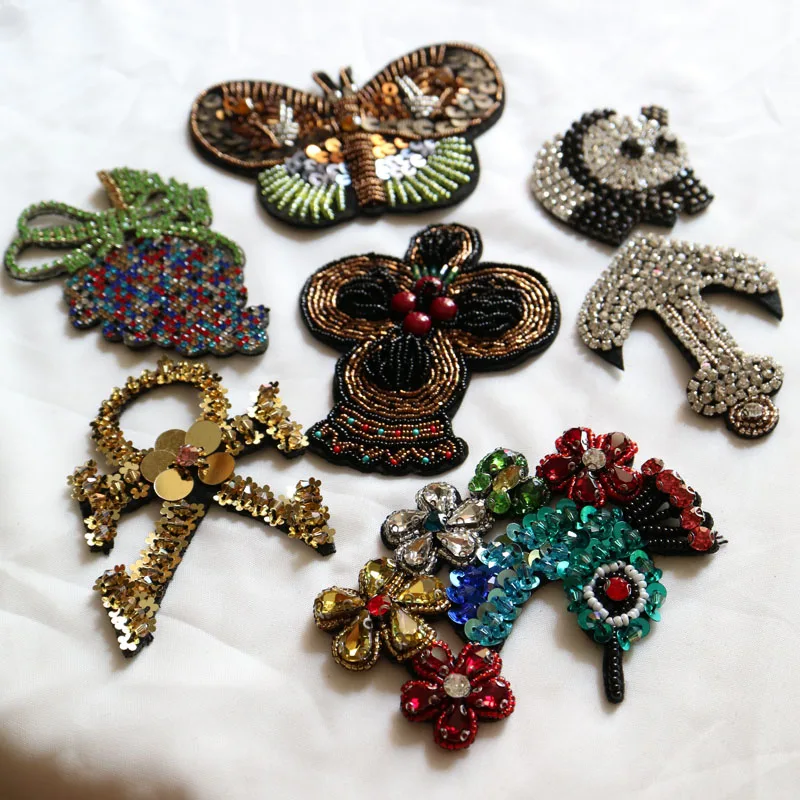 1pc peacock beaded patches for clothing Animals Bird crown butterfly Rhinestone appliques Sequins parche DIY clothes accessories