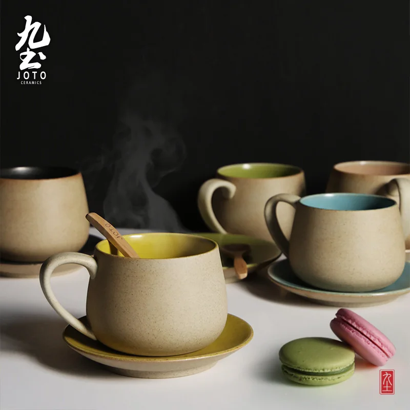 handmade personality coffee mug simple high quality ceramic cup with tray and handgrip pottery Japan style brand cups and mugs