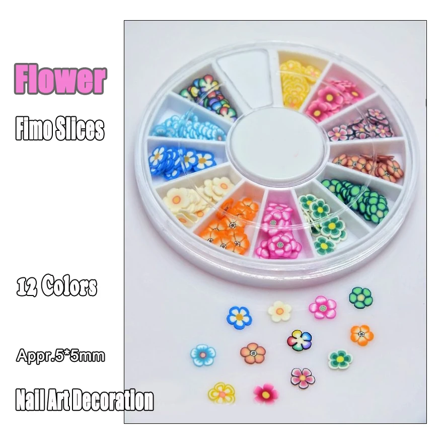 144pcs Mixed 12 Different Colors Flower Nail Art Decoration Polymer Clay Slices for DIY Nail Art Stud