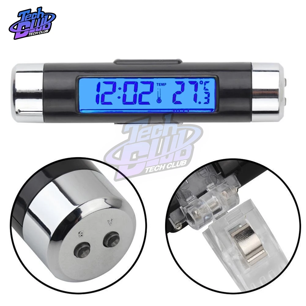 Tragbare 2 in 1 Auto Digital LCD Uhr Temperatur Display Elektronische Uhr Thermometer Auto Automobil Blau Hintergrundbeleuchtung Mit Clip