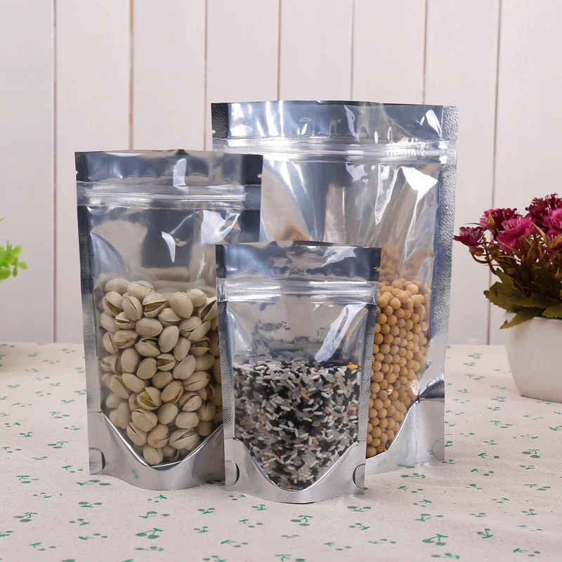 16*24cm, 100pcs X Stand translucent aluminium ziplock bag - All front clear Aluminizing mylar foil plastic pouch zipper sealed