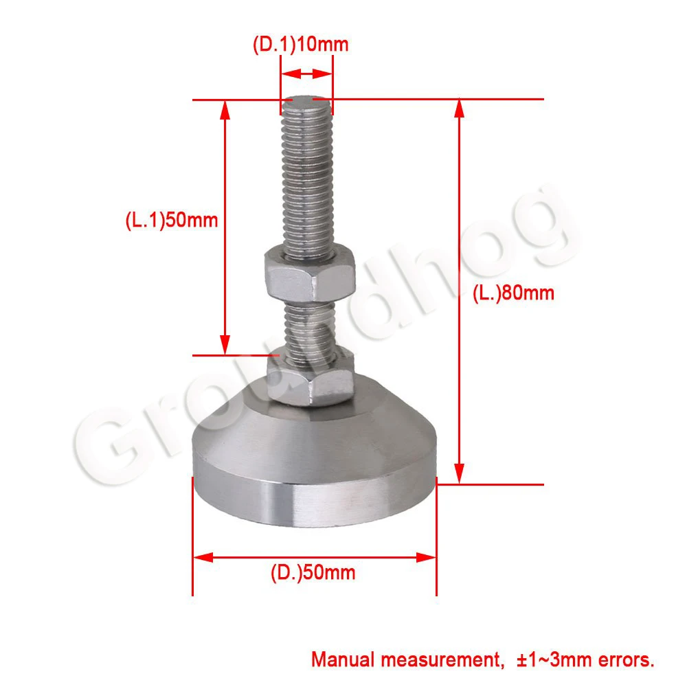 4pcs/Lot 304 Stainless Dia 50mm Fixed Adjustable Feet Thread M10x50mm for Machine Furniture Feet Pad Max Load 1.5Ton