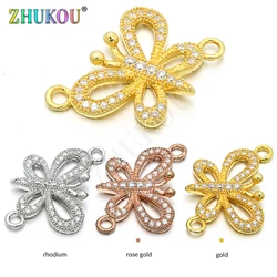 17*23mm conectores de mariposa de circonia cúbica de latón hechos a mano, fabricación de collares de pulsera de joyería DIY, agujero: 1,8mm, modelo: VS53