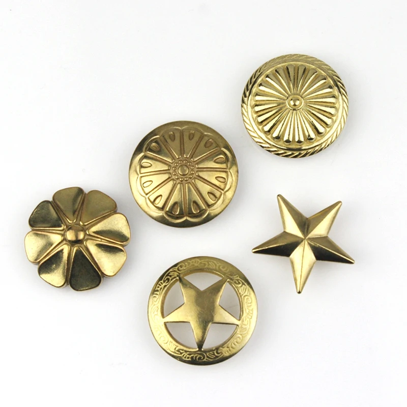 Brass screwback conchos rivets flower star decorative buttons for leather craft wallet bag saddle belt decor