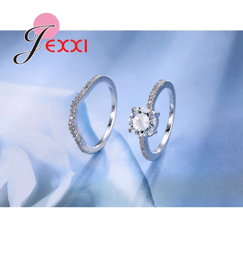 Bridal Wedding Party Ring Sets Shiny Zircon Filled 925 Sterling Silver Needle Anillos Finger Rings Set For Female