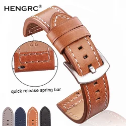 Genuine Leather Watchbands Women Men Vintage Black Brown Gray Blue Watch Band Strap 18mm 20mm 22mm 24mm Bracelet  Accessories