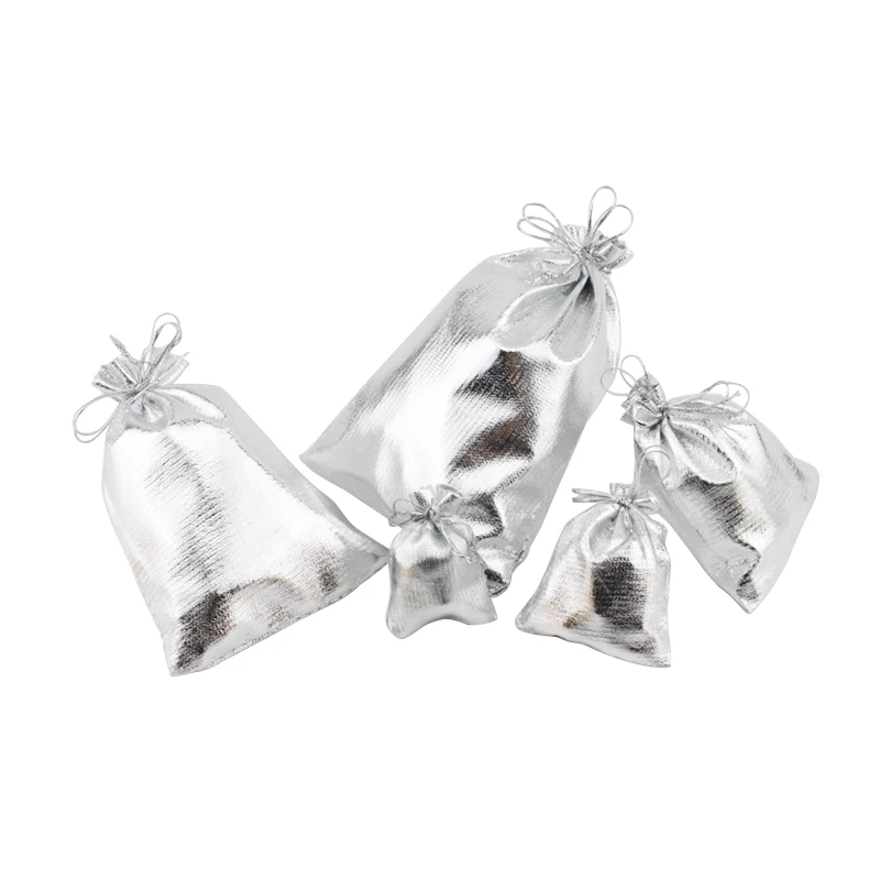 50 pçs/lote tecido banhado prata ouro jóias malotes com cordão para sacos de presente de casamento grande embalagem de jóias 15x20cm 17x23cm