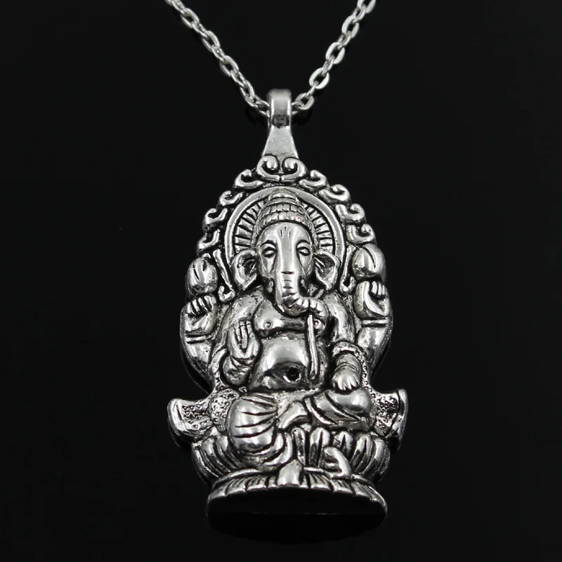 New Fashion Ganesha Buddha Elephant Pendants Round Cross Chain Short Long Mens Womens Silver Color  Necklace Jewelry Gift