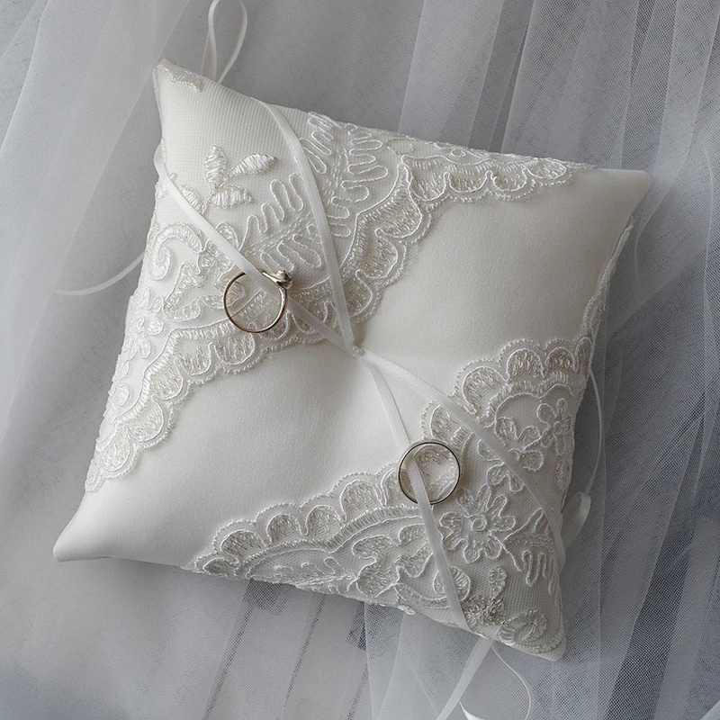 Wedding Ring Pillow Bridal Ceremony Pocket Cushion Lace Rings Anel Travesseiro Party Decoration Supplies Valentine'S Gift