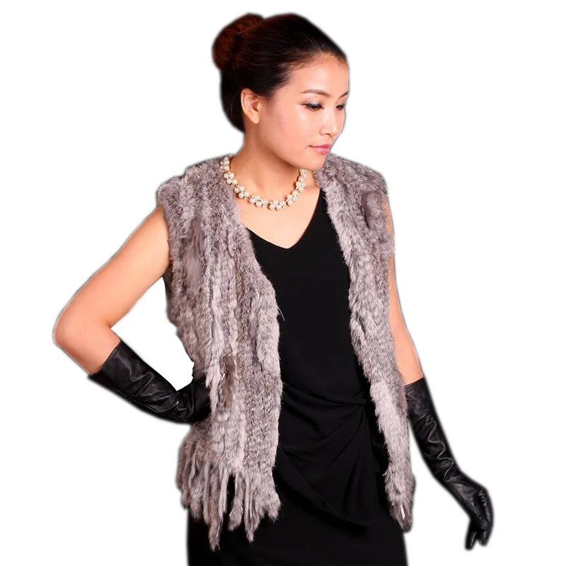 

2019 Knit knitted handmade Rabbit fur vest gilet sleeveless garment waistcoat