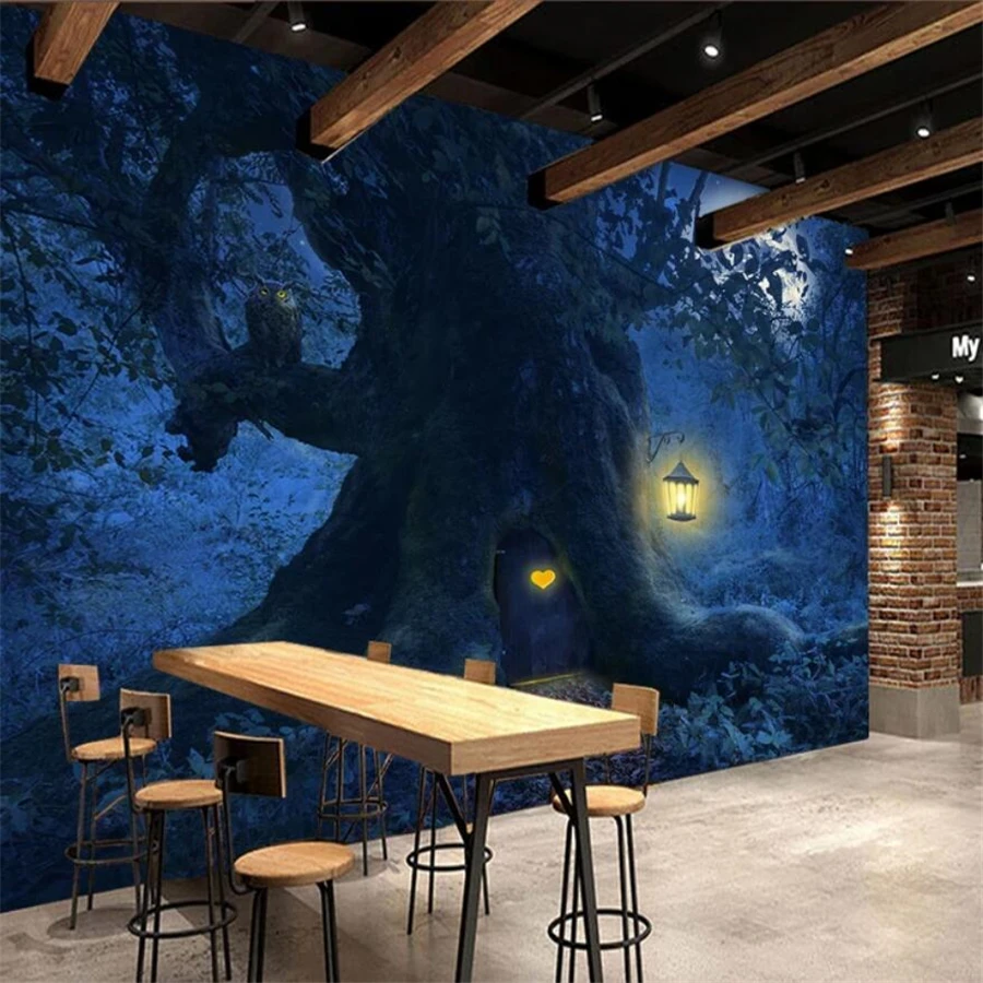 

beibehang Custom wallpaper 3d mural dreamy beautiful forest big tree moon night big tree landscape background wall paper mural