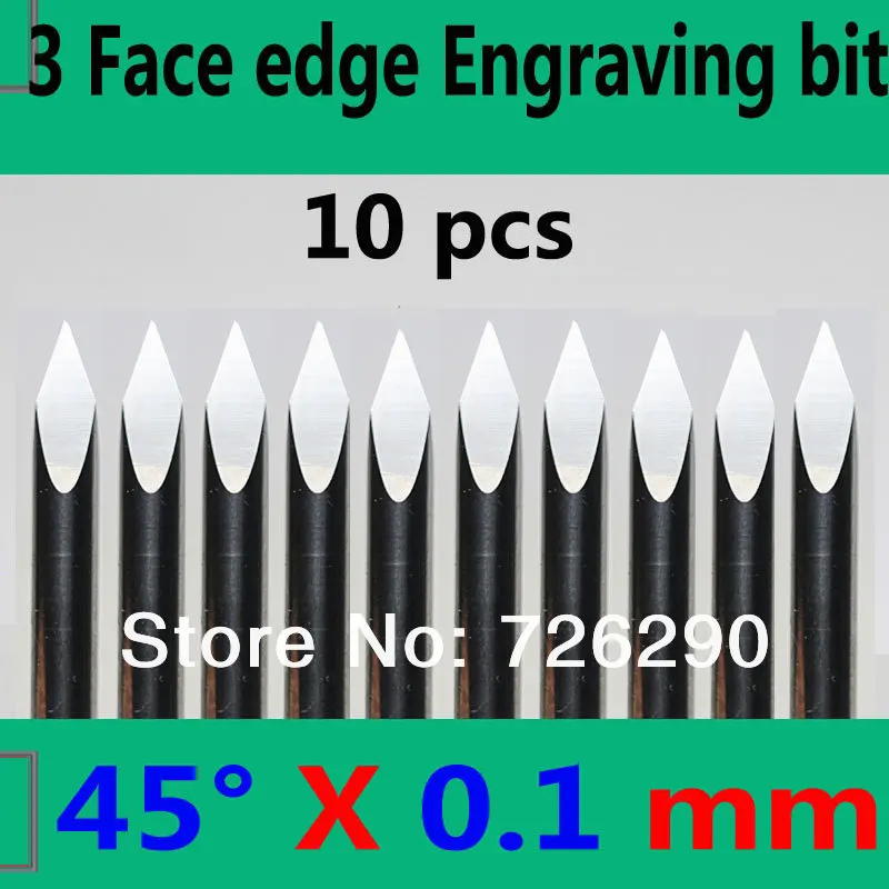 HUHAO 10pcs 3.175mm Dia 45 Angle 0.1mm Tip 3 Edge Carbide Woodworking Tools Engraving Bits for CNC Router Machine