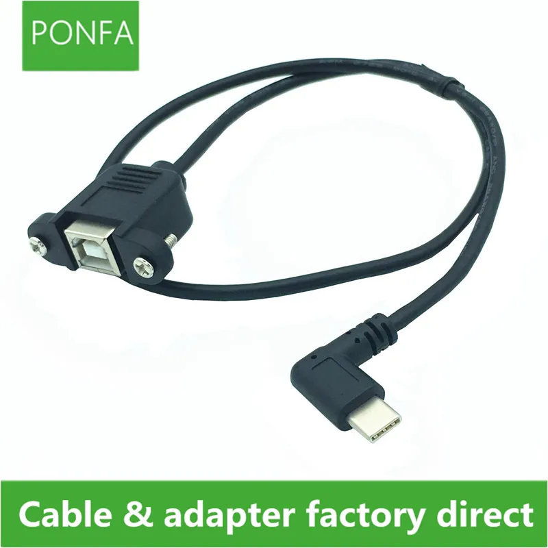 Soporte de Panel de impresora con enchufe hembra USB 2,0 B con orificio para tornillo a USB-C tipo C USB3.1 macho izquierdo y derecho Cable de 90 grados 50cm/0,5 m