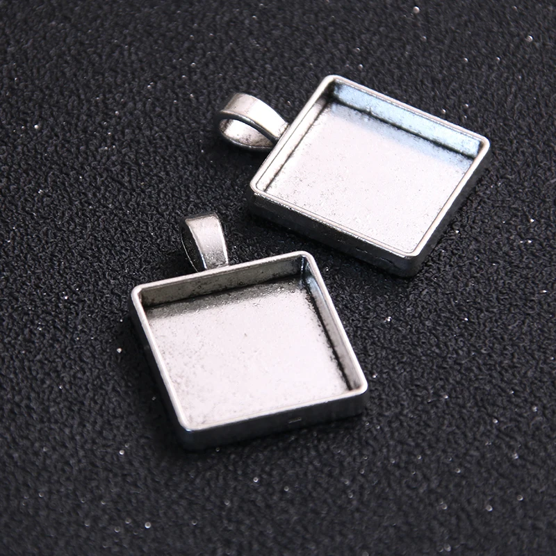 2pcs 20/25mm Inner Size Square Cabochon Base Setting Charms Pendant,Fit 20/25mm Square Glass Cabochons