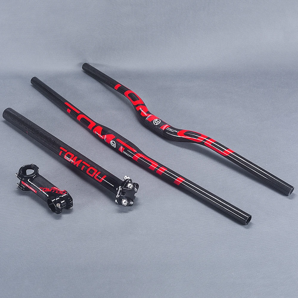 

TOMTOU Mountain Bike Handlebar Sets 3k Carbon Fibre Bicycle Handlebars + Seatpost + Stem Cycling MTB Parts Glossy Red - TS2T19