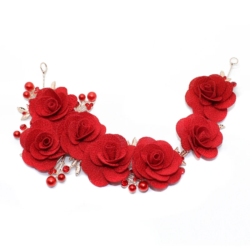 Handmade Red Flower Bridesmaid Headdress Bride Hair Comb Crystal Headpiece Wedding Headband Bridal Women Hair Accessories image 2