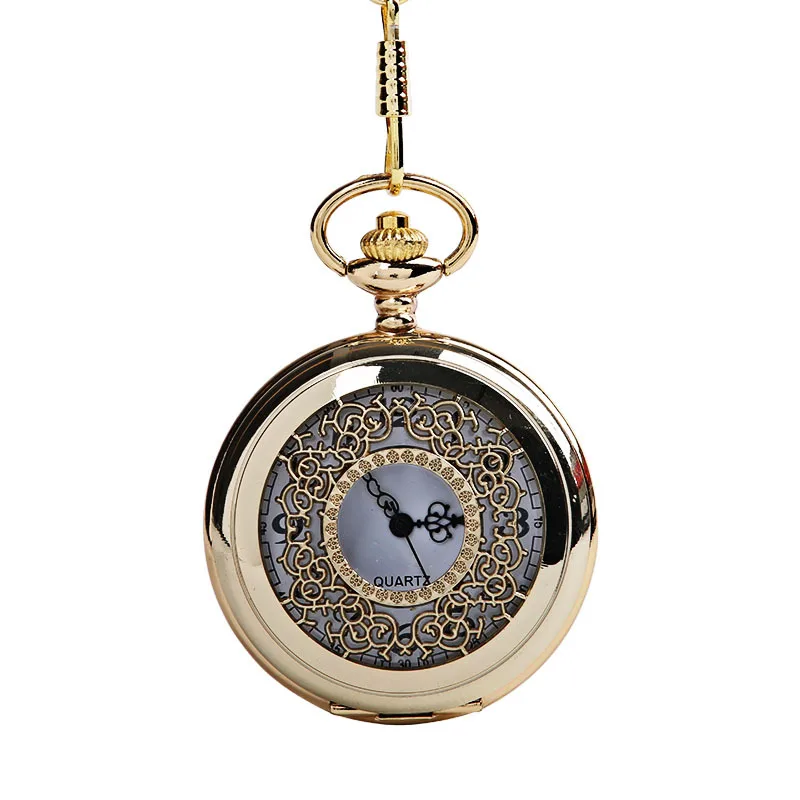 Classical large dense flower plaque blank face luxury flip pocket watch white black lettering with necklace 1032