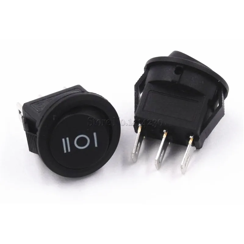 100Pcs 16mm Diameter Small Round Black 3 Pin 6A/125V 3A/250V SPDT ON-OFF-ON Rocker Switch Snap-in