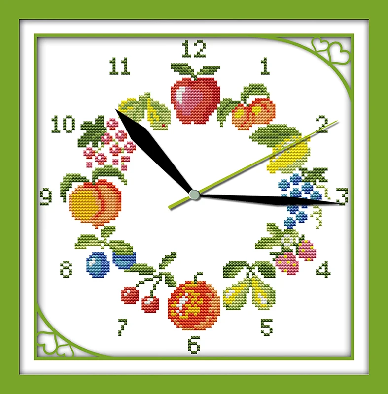 Twelve kind of fruit cross stitch kit 14ct count canvas wall clock stitches embroidery DIY handmade needlework plus