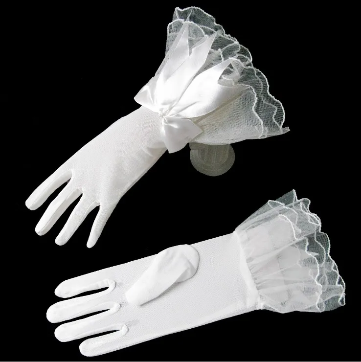 Guantes de novia de color blanco marfil, guantes cortos de encaje, elegantes, baratos, accesorios de fiesta de boda, longitud de muñeca negra y roja