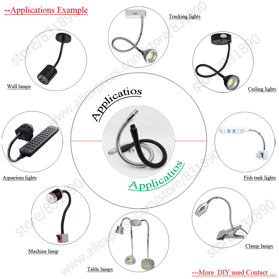 LED  Gooseneck Table lamp Flexible holder LED soft hose lamps Dia11/13mm metal holder 25-40CM Out M10/M10 screw For Desk light