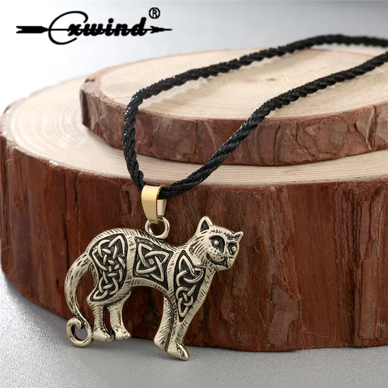 Cxwind Retro Valknut Vikings Amulet Pendant Necklace Irish Knot Animal Cute Cat Necklaces Men Jewelry for Love Pet Gift