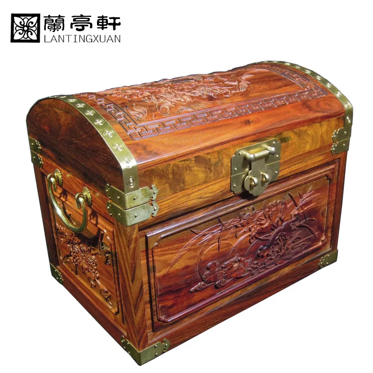 Xianyou carved rosewood rosewood jewelry box jewelry box containing large double cassette lock carved retro style