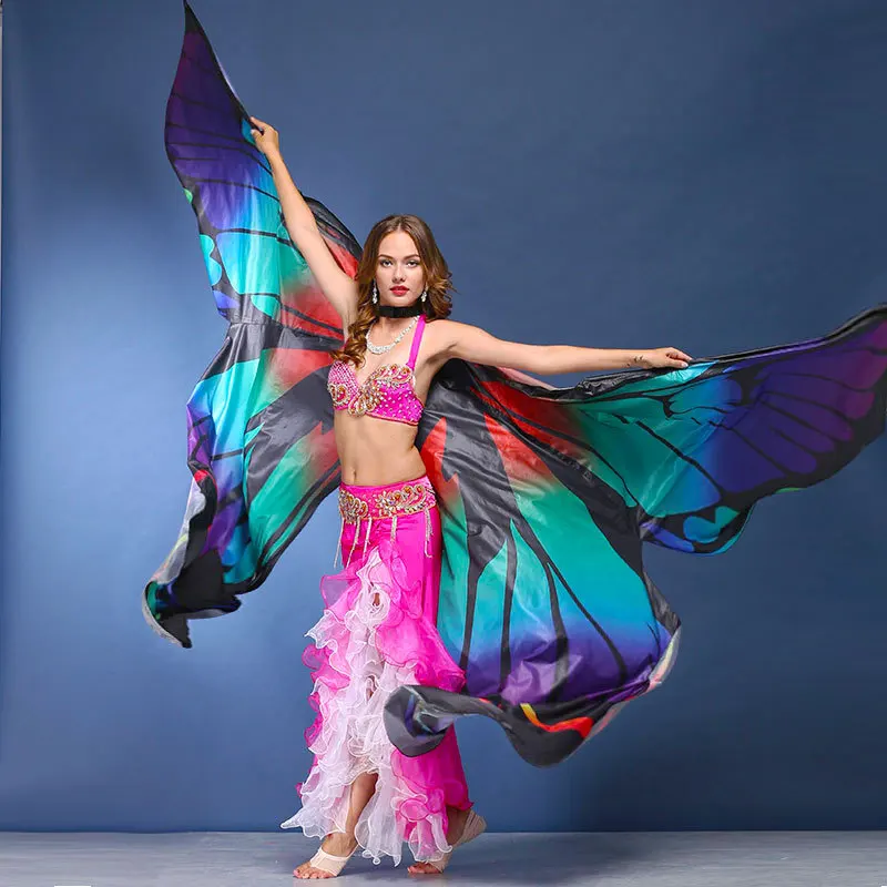 Girls Belly Dance Dress Adult Butterfly Wings Props Golden Wings Belly Dance Costumes Dance Wings and Telescopic Clubs D-0327