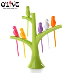 Branch Bird Fruit Fork Mini Cartoon Children Snack Cake Dessert Food Pick Toothpick Bento Lunches Party Decor Random Color