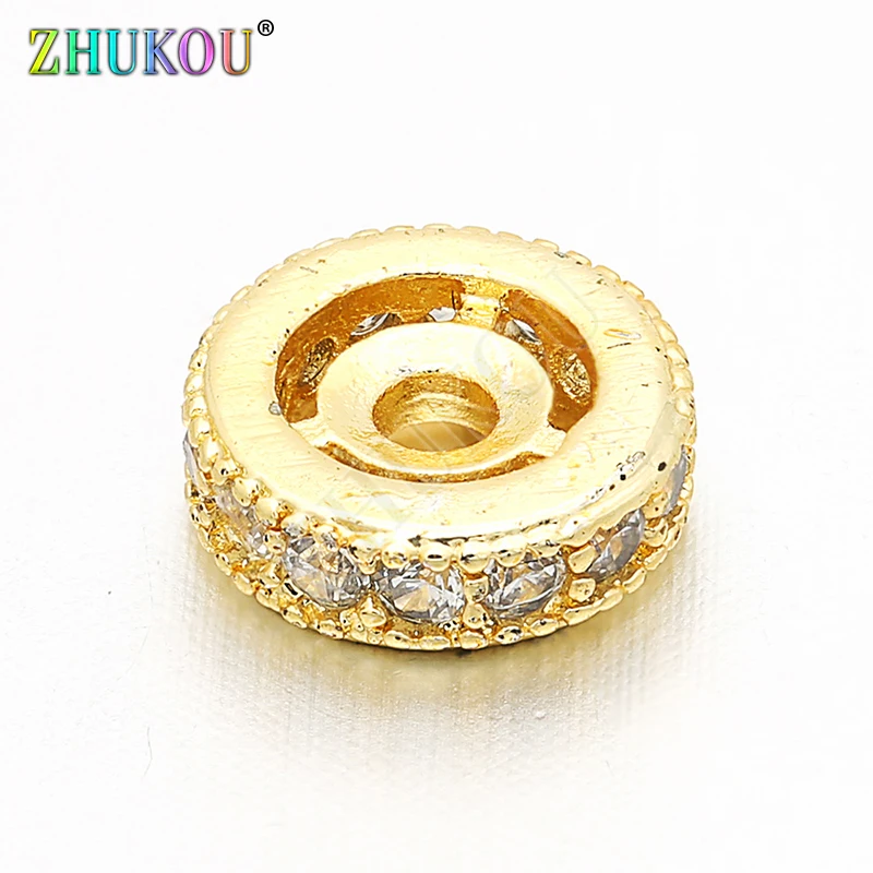 8mm Brass Cubic Zirconia Wheel Beads Charms for Diy Jewelry Findings Making, Hole: 1.6mm,  Model: VZ131