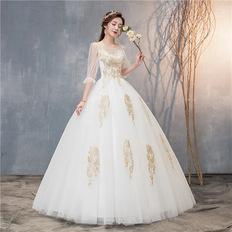 2019 ใหม่สไตล์ Vestidos De Novia O-Neck ครึ่งแขน Tulle เจ้าสาว Gowns PLUS ขนาดราคาถูก Robe De mariage 20