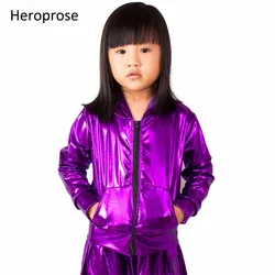 2021 Fashion Spring Autumn Kids Bomber Jacket Stage Performance Wear Paillette Feminina Casaco Purple Hip Hop Dance Coat