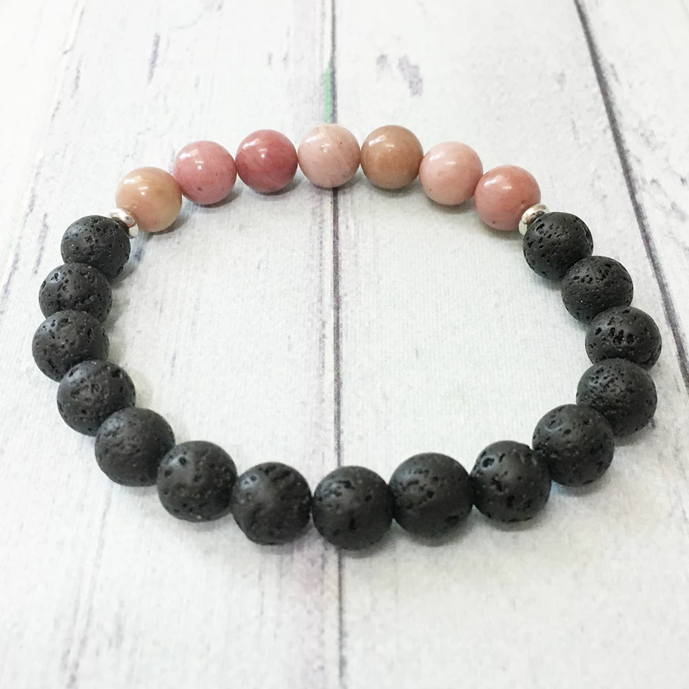 MG0490 8 mm Rhodonite Lava Stone Stacking Wrist Mala Bracelet Energy Protection Bracelet for Women Emotional Balance Jewelry