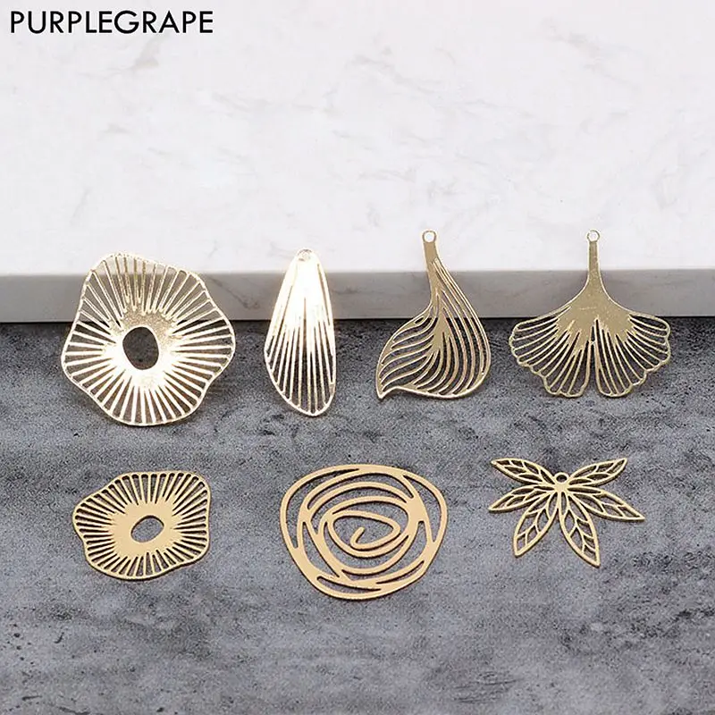 

0.5mm Thick Copper Plated 18K Gold Color Material Diy Earrings Jewelry Handmade Bookmarks Leaves 4pcs