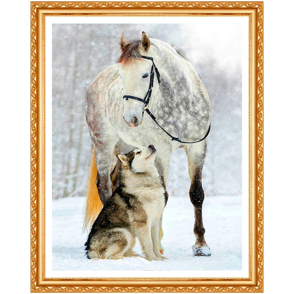 Full round Diamond painting Cross stitch snow horse&Wolf full square Diamond  Husky 5D DIY Diamond embroidery winter dog