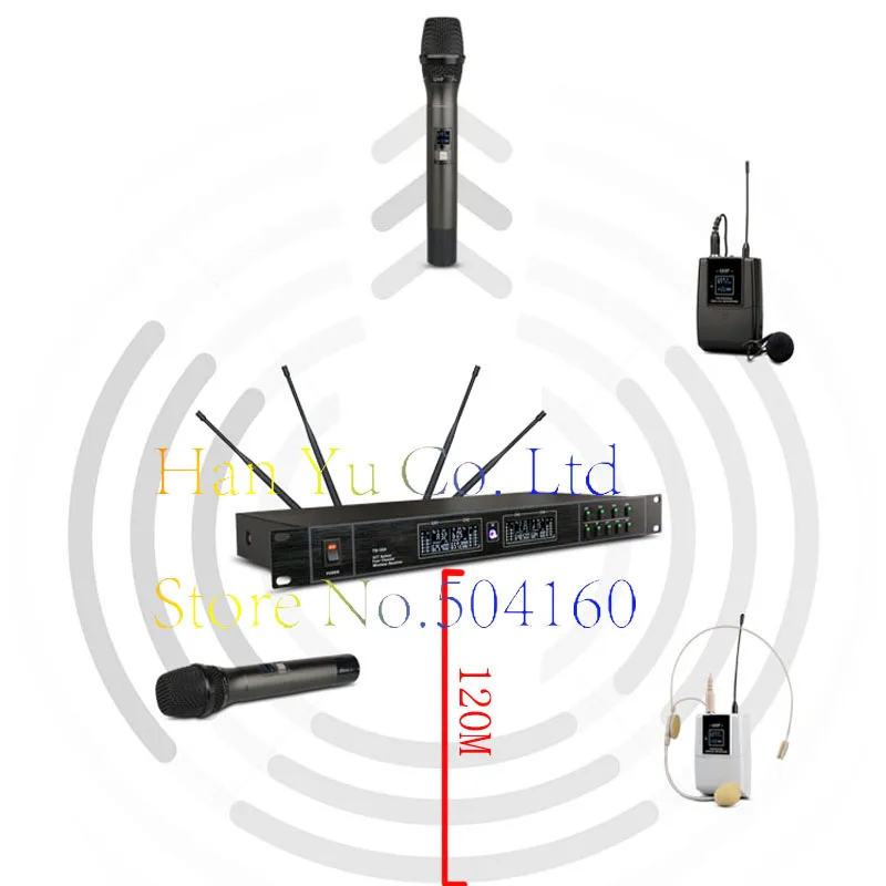 Audio 4x800 Paths UHF Diversity Wireless Handheld Microphone Mic System Superior Sound Quality Professional Feature