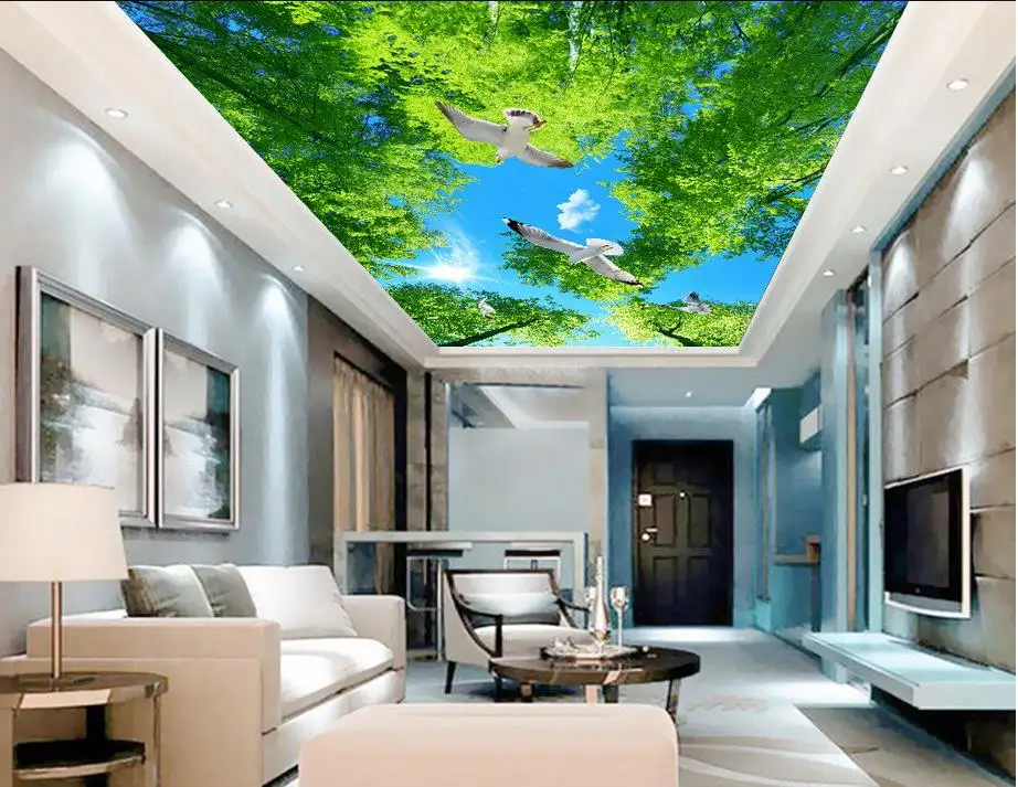 

3D fantasy green forest sky Home Decoration 3d wallpaper TV background wallpaper the living room ceiling