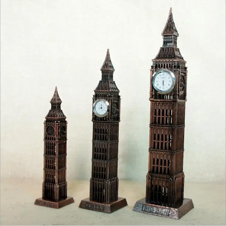 

Antique Bronze Big Ben Statue, London Landmark Model, European Style, Metal Figurine, Architecture with Clock, Home Decor, 30cm