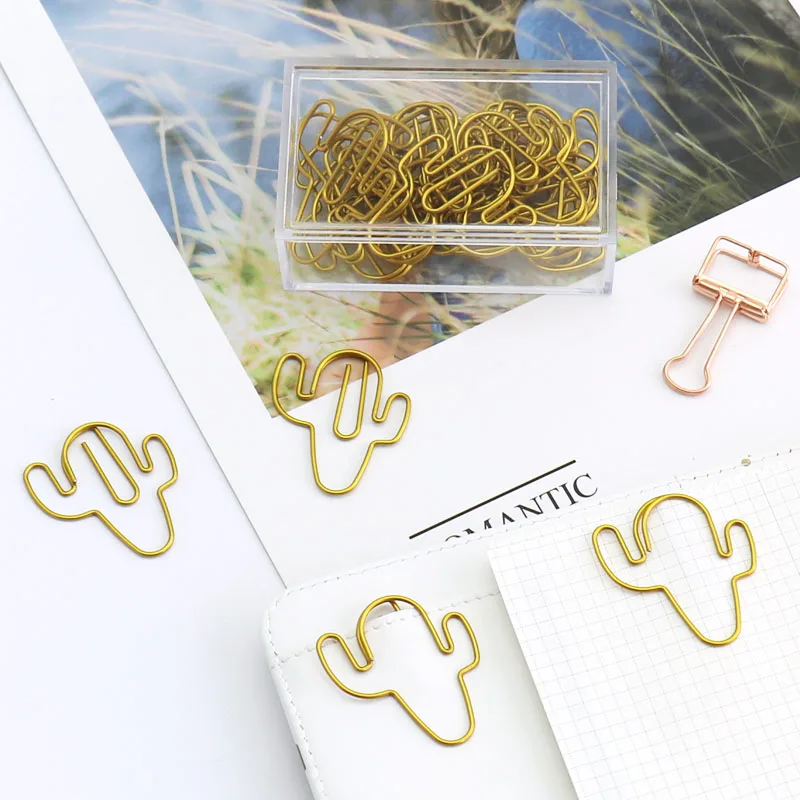 TUTU big size 20pcs/lot gold Cactus Shape Paper Clips Funny Kawaii Bookmark Office School Stationery Marking Clips H0220