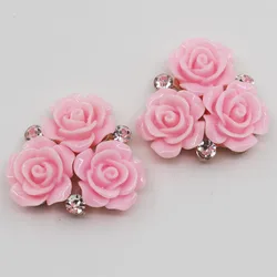 Resin Rose Flowers Button Oval Pink Golden Metal Wedding Bride Holding Flowers, Decorative Hair Accessories, Scrapbooking, 28mm