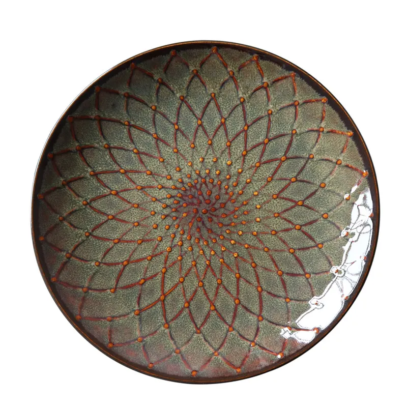 

EECAMAIL Creative Personality Retro Tableware Japanese-style Household Kiln Underglaze Color Western Steak Plate Sushi Plate