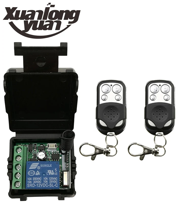 Xuanlongyuan DC12V 1CH sistema interruptor de controle remoto sem fio mini receptor + transmissor Da Porta Da Garagem/window/lâmpada/persianas