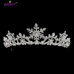 Austrian Crystals Women Princess Snowflake Tiara Crown Bridal Wedding Christmas Hair Jewelry Accessories SHA8756