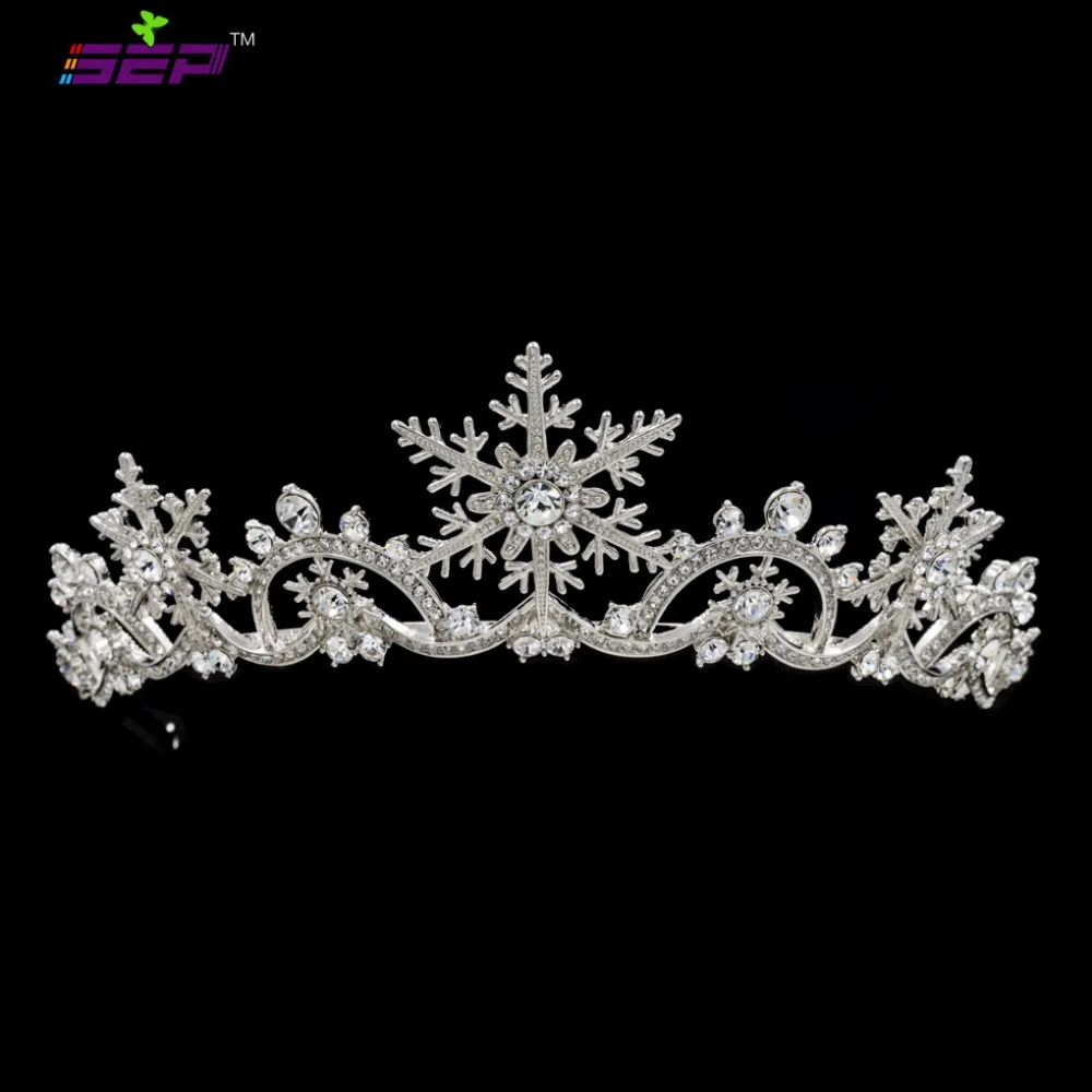 Austrian Crystals  Snowflake Tiara Crown  Princess Bridal Wedding Christmas Hair Accessories Jewelry SHA8756