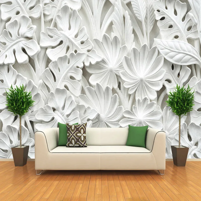 Modern Simple Abstract Art Wallpaper 3D Relief White Leaves Pattern Gypsum Mural Living Room TV Sofa Backdrop Home Decor Fresco